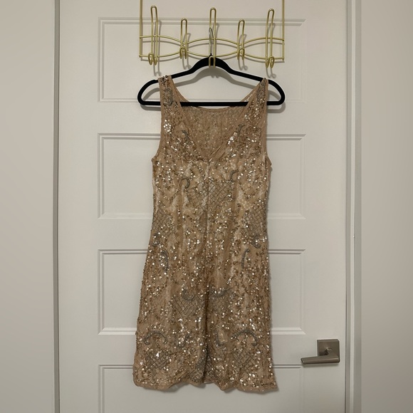 Gold Sequin Aidan Mattox Cocktail Dress - Picture 3 of 5